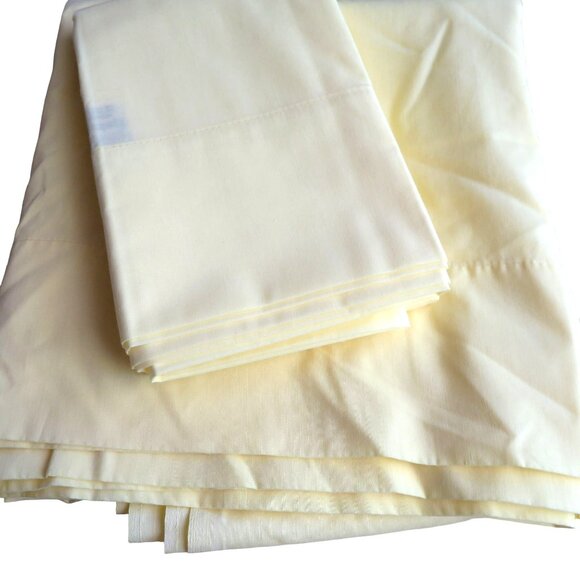 Vintage 70s Springmaid Full 1 Flat 2 Pillowcases Bright Yellow No Iron Percale - Picture 4 of 8